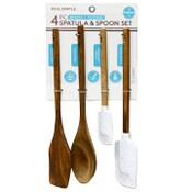 Wholesale - 4pc SPECKLE ACACIA/SILICONE SPATULA+SPOON SET C/P 36, UPC: 191205577098